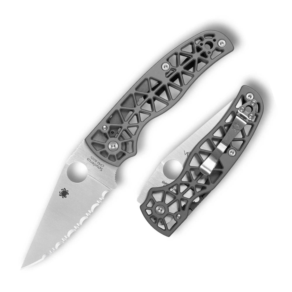 Spyderco Edgerati Folding Knife 3.57" CPM S30V Fully Serrated Blade Gray Aluminum Handle C266ALS
