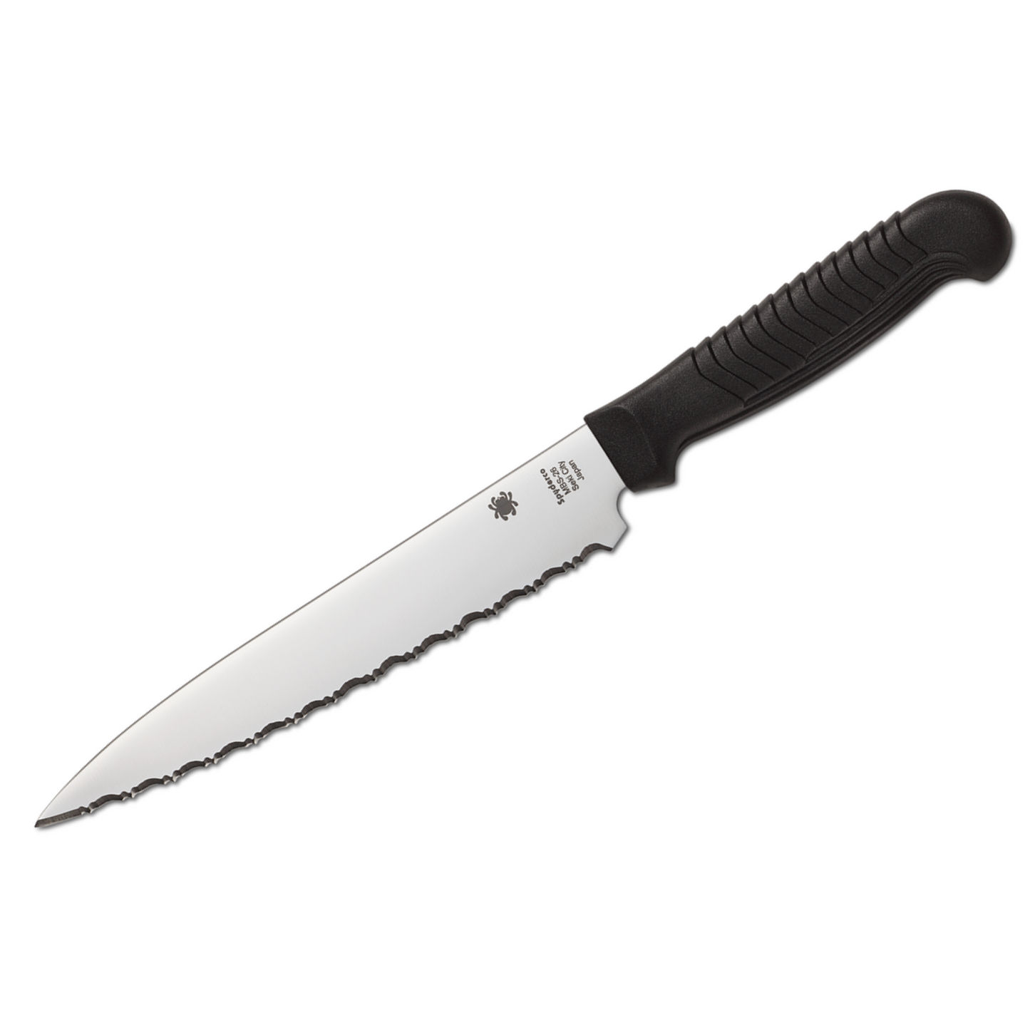 Spyderco Kitchen Utility Knife 6.5" Serrated Blade, Black Polypropylene Handle - K04SBK