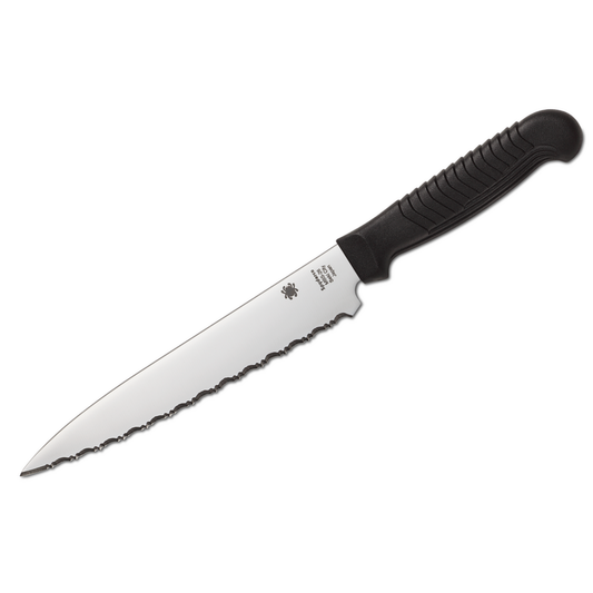 Spyderco Kitchen Utility Knife 6.5" Serrated Blade, Black Polypropylene Handle - K04SBK