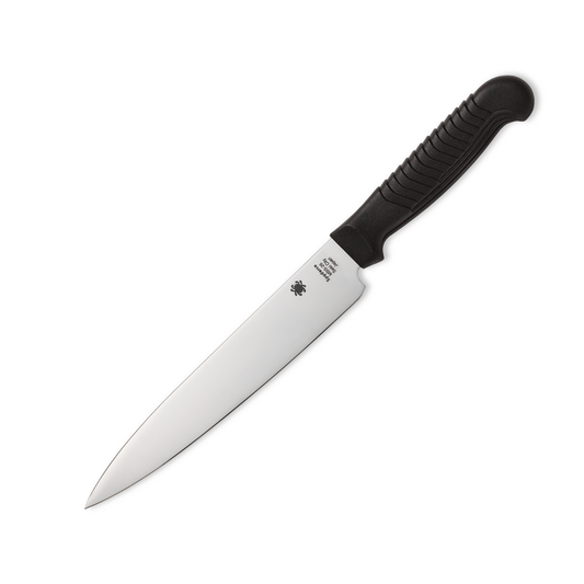 Spyderco 6" Utility Kitchen Knife – Black Sermollan Handle, Satin Blade (K04PBK)