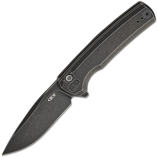 Zero Tolerance 0044BLK Button Lock Flipper Knife Black Titanium Handles