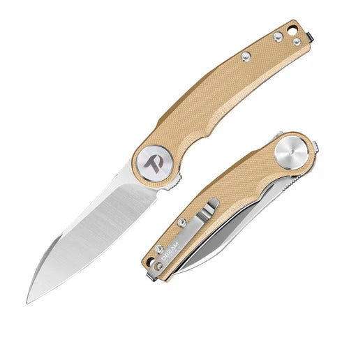 DreamTech 3.19" D2 Drop Point Tan G10 Folding Knife D3618GD