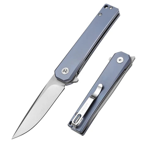 DreamTech 4.02" VG10 Titanium Folding Knife Blue Handle D4286BL