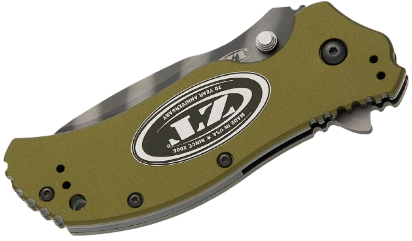 Zero Tolerance 0350OLTS20 20th Anniversary Assisted Flipper Knife – 3.25" CPM MagnaCut Tiger Stripe Blade, OD Green Aluminum Handle | 0350OLTS20