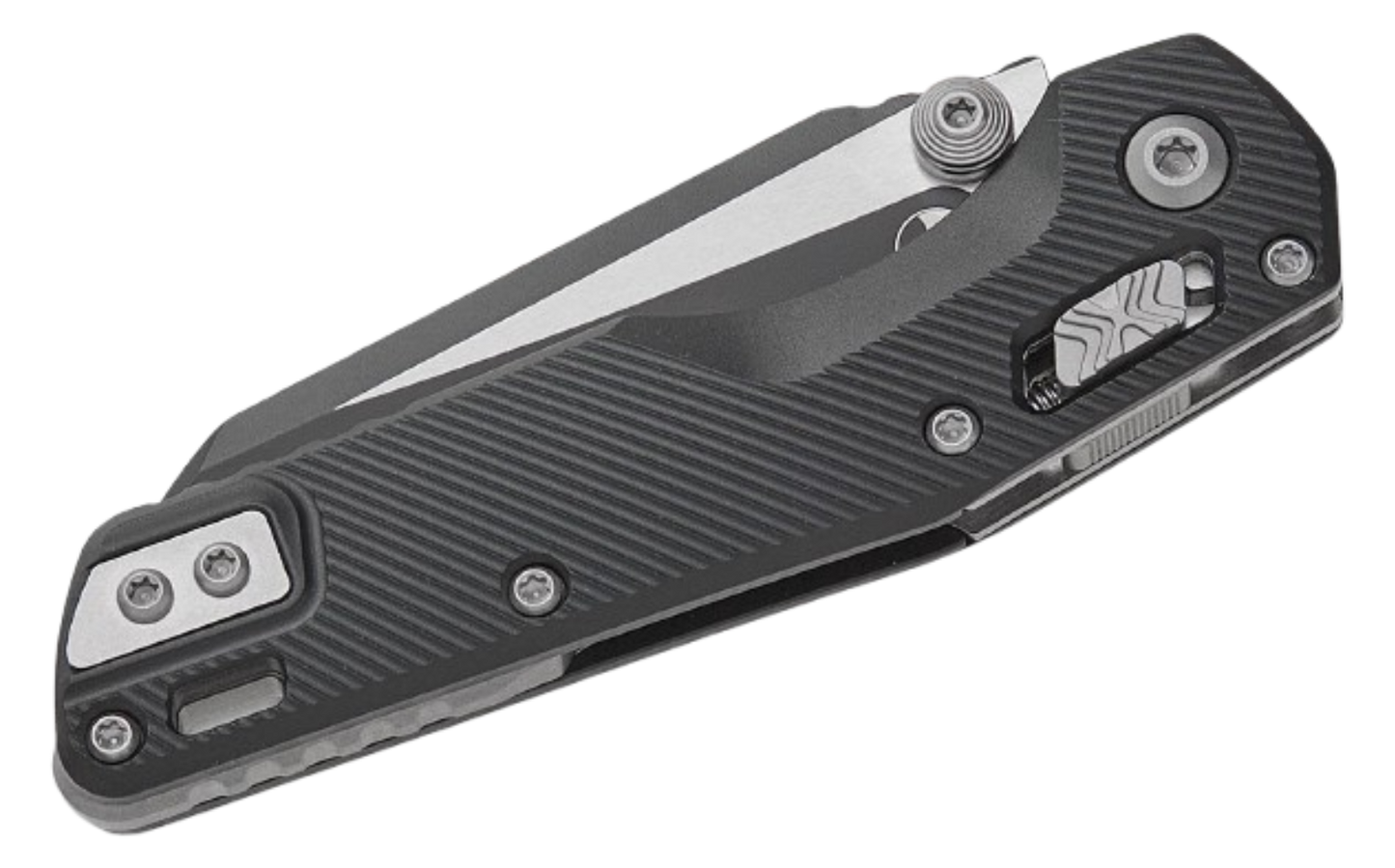 Microtech MSI Mini RAM-LOK Manual Folding Knife Black Fluted Aluminum (3.19" M390MK Modified Sheepsfoot Blade) 210M-10FL