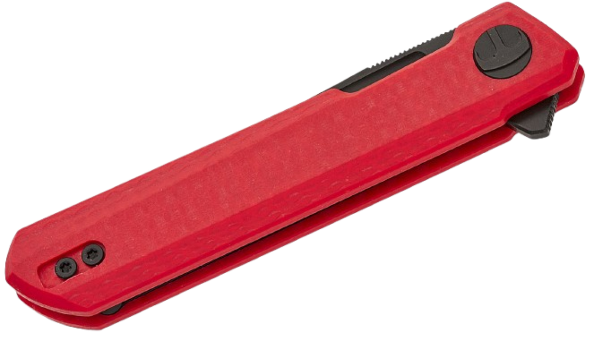 Bestechman Ostap Hel Mini Dundee Folding Knife | 2.92" D2 Black DLC Clip Point Blade | Red G10 Handle | Liner Lock | BMK03N