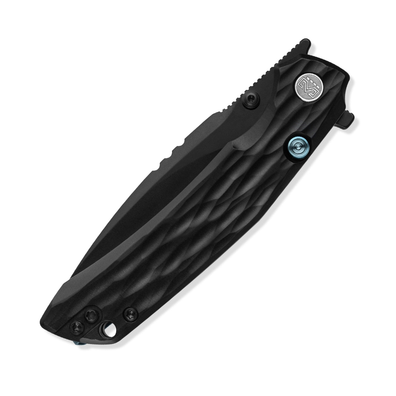 Miguron Celora Button Liner Lock Folding KnifeMGR831BK 3.3" 19C27 Black PVD Drop Point Blade | Black Aluminum Handle | MGR831BK