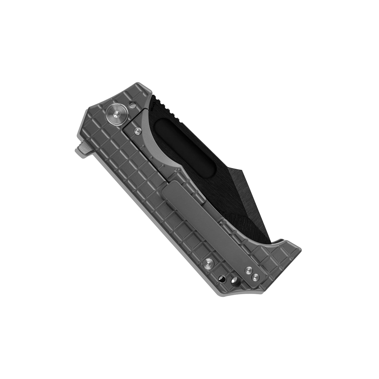 Miguron Omega Folding Knife – 4.07" Elmax Hand Ground Rubbed Satin with DLC Tanto Blade, Dark Grey PVD Titanium Handle | MGR628LBK