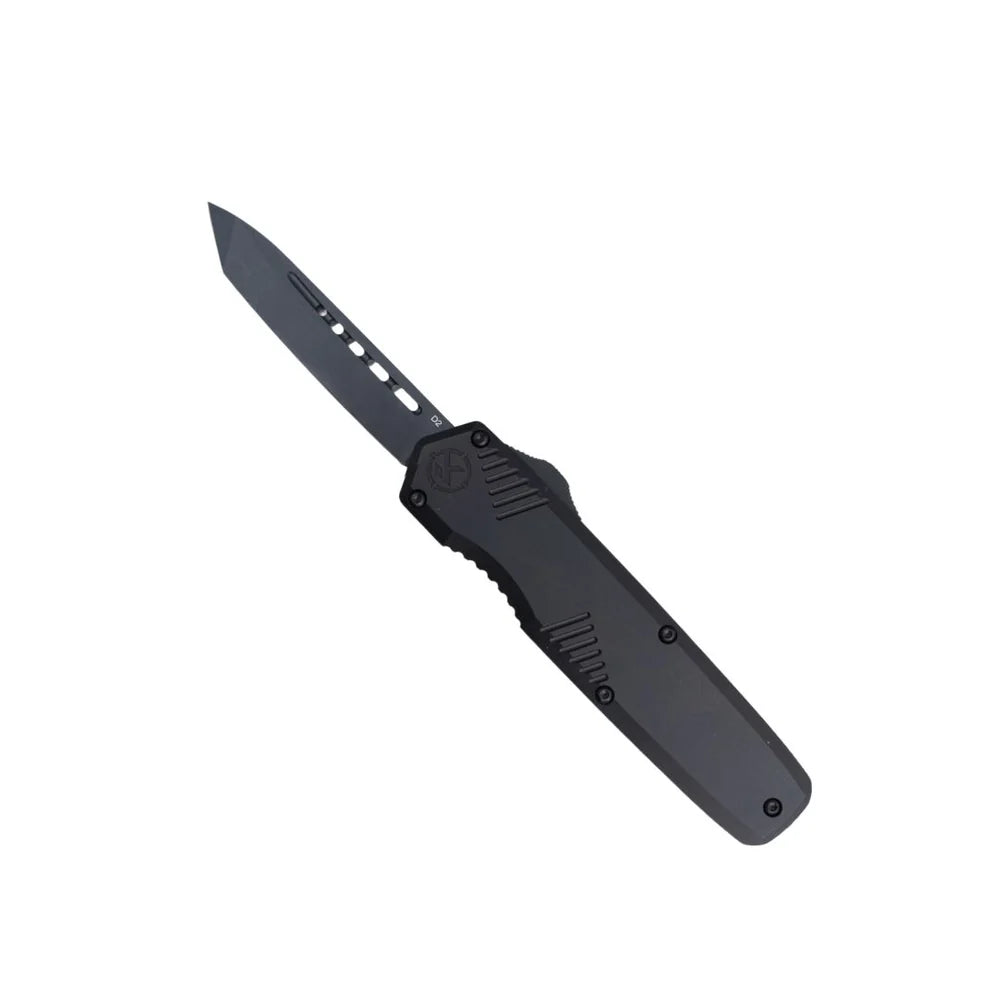 Krate Tactical Havoc Small OTF Automatic Knife | 2.8" Black D2 Tanto Blade | Black Aluminum Handle | Dual-Action OTF