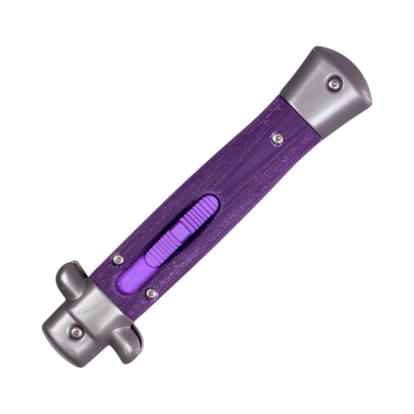 TacKnives CNC 9" Italian Stiletto OTF Knife D2 Satin Bayonet Blade Purple T6-6061 Aluminum Handle