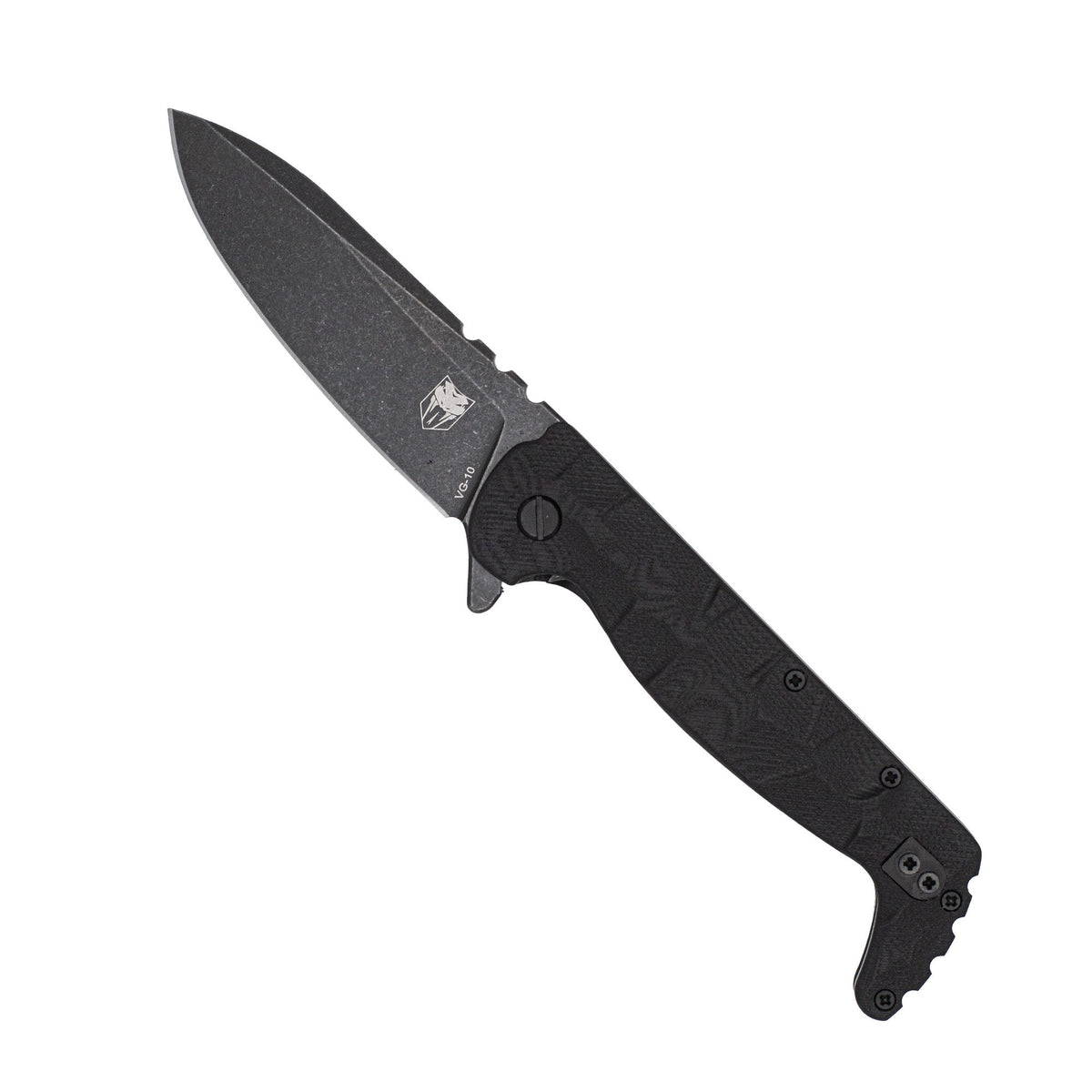 Cobratec Kingpin Folding Knife 3.5" VG-10 Drop Point Blade Black G10 Handle Dark Stonewash CTKPFLBLKDSW