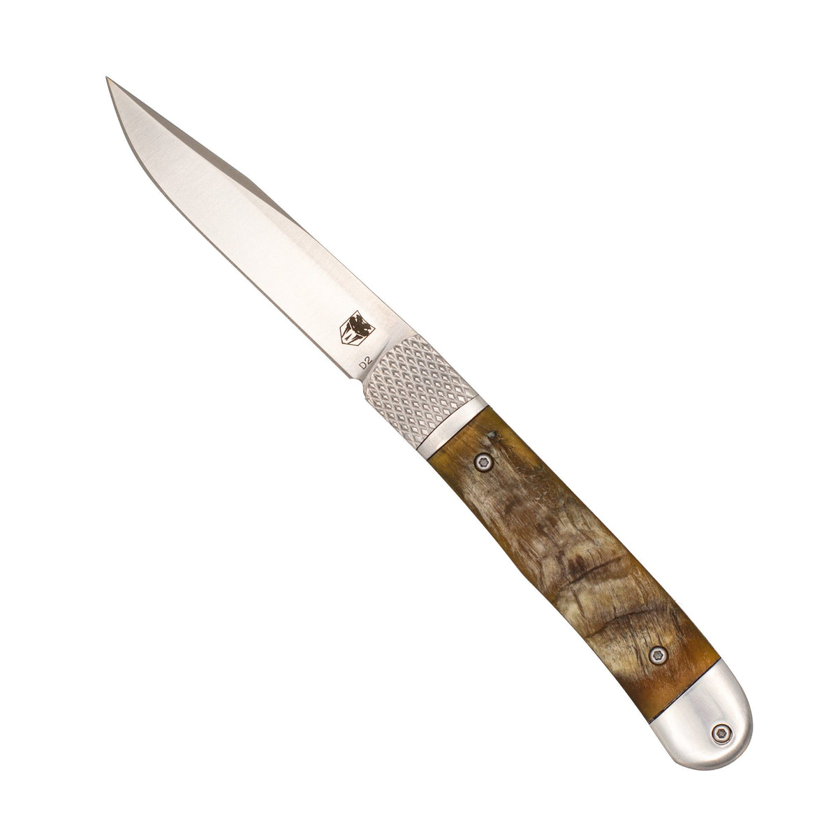 Cobratec Trapper Hidden Release Folding Knife 3.125" Satin D2 Blade Genuine Ram Horn Handle CTTHRRMH