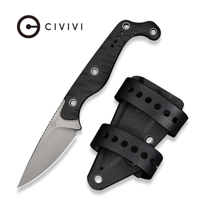 CIVIVI SOKN Fixed Blade Knife – 2.82" Nitro-V Stonewash Blade, Black G-10 Handle | C22027-1
