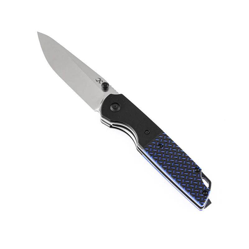 KANSEPT Warrior Folding Knife – Stonewashed D2 Blade & Black/Blue G10 Handle (T1005S1)