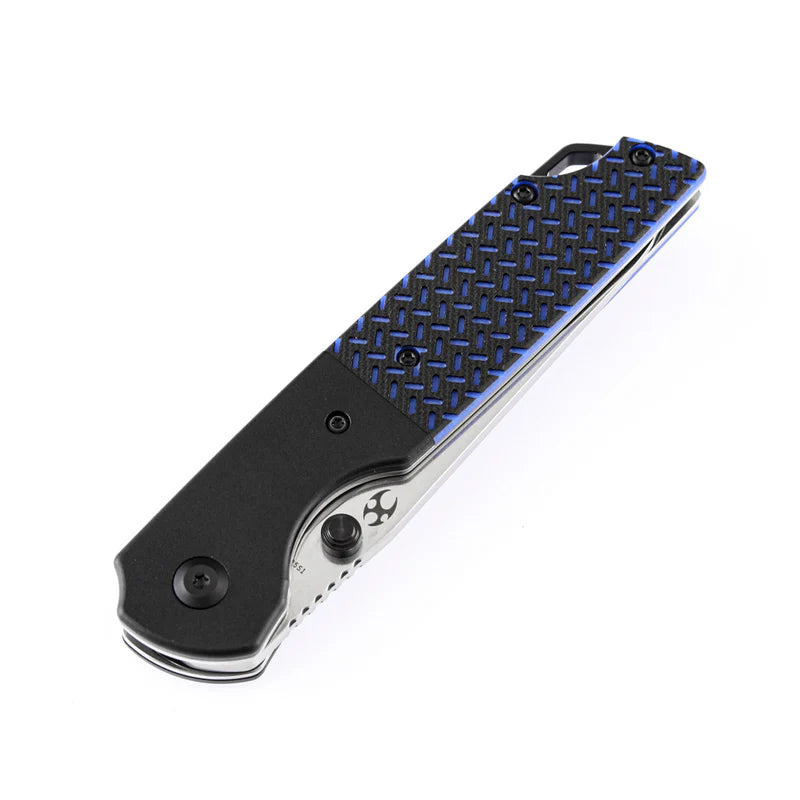 KANSEPT Warrior Folding Knife – Stonewashed D2 Blade & Black/Blue G10 Handle (T1005S1)