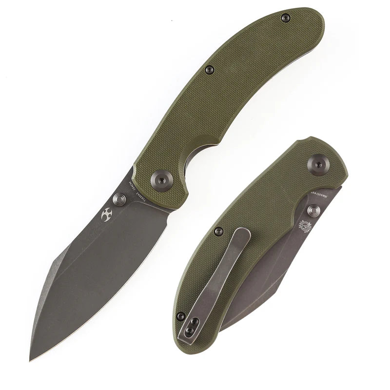 KANSEPT Nesstreet Thumb Stub Folding Knife – Olive Green G10, 154CM T1039A3