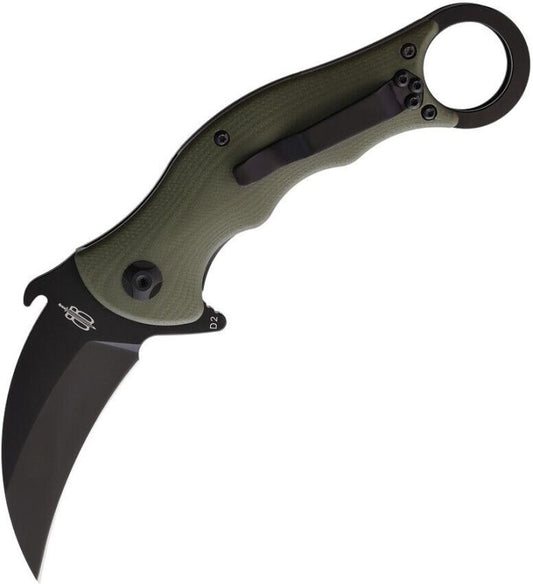 BNB OD Green Karambit Folder 1221KFG – D2 Hawkbill Tactical Folding Knife