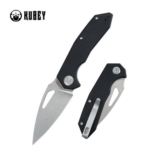 Kubey Coeus Liner Lock Thumb Open  Black G10 Handle 3.11" Stonewash 14C28N KU122U