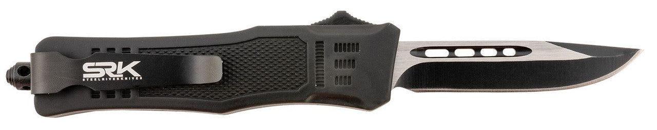 Steel River Knives Spartan Mini OTF MT616BDP – Black/Silver Drop Point