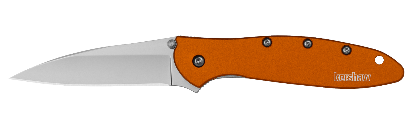 Kershaw Leek Assisted Opening Folding Knife – 3.0" 14C28N Bead-Blasted Blade, Orange Anodized 6061-T6 Aluminum Handle | 1660OR