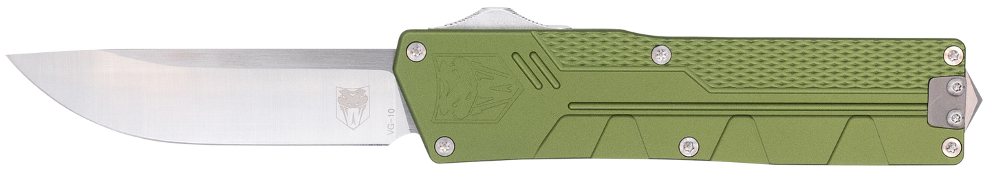 CobraTec Paragon OTF Knife VG-10 Satin Blade OD Green Aluminum Handle CTPRNEDGODG