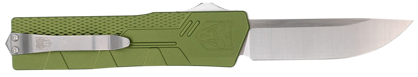 CobraTec Paragon OTF Knife VG-10 Satin Blade OD Green Aluminum Handle CTPRNEDGODG