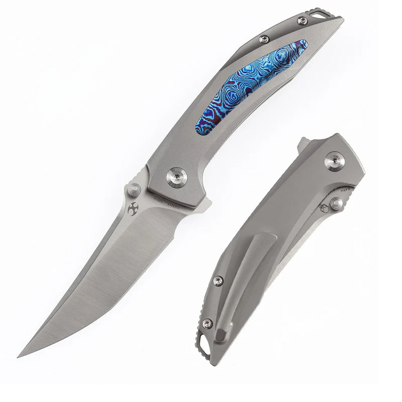 KANSEPT Baku Flipper Thumb Hole Knife Titanium with Timascus Inlay CPM-S35VN K1056A8