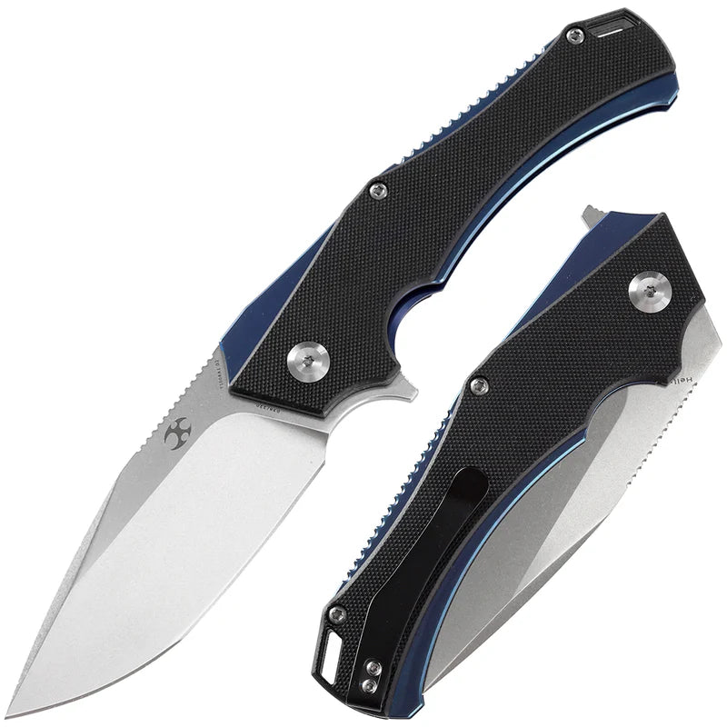KANSEPT HELLX Tactical Utility Pocket Knife Black G10 & Blue Stainless Steel D2 T1008A1
