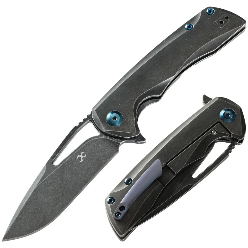 KANSEPT Kryo Thumb Hole Folding Knife – Black Titanium Frame Lock (K1001A2)