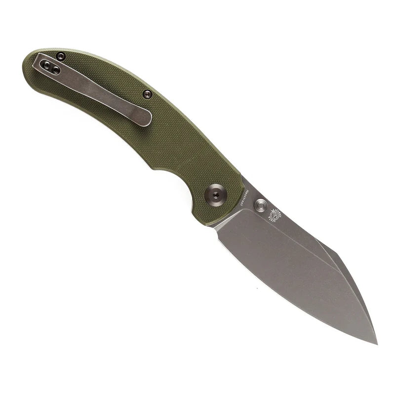 KANSEPT Nesstreet Thumb Stub Folding Knife – Olive Green G10, 154CM T1039A3
