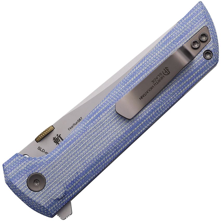 North Mountain Blade Chop 2 Tanto Button Lock Knife – SLD-Magic San Mai Tanto Blade, Blue Canvas Micarta Handle | NMB2406BLMCT
