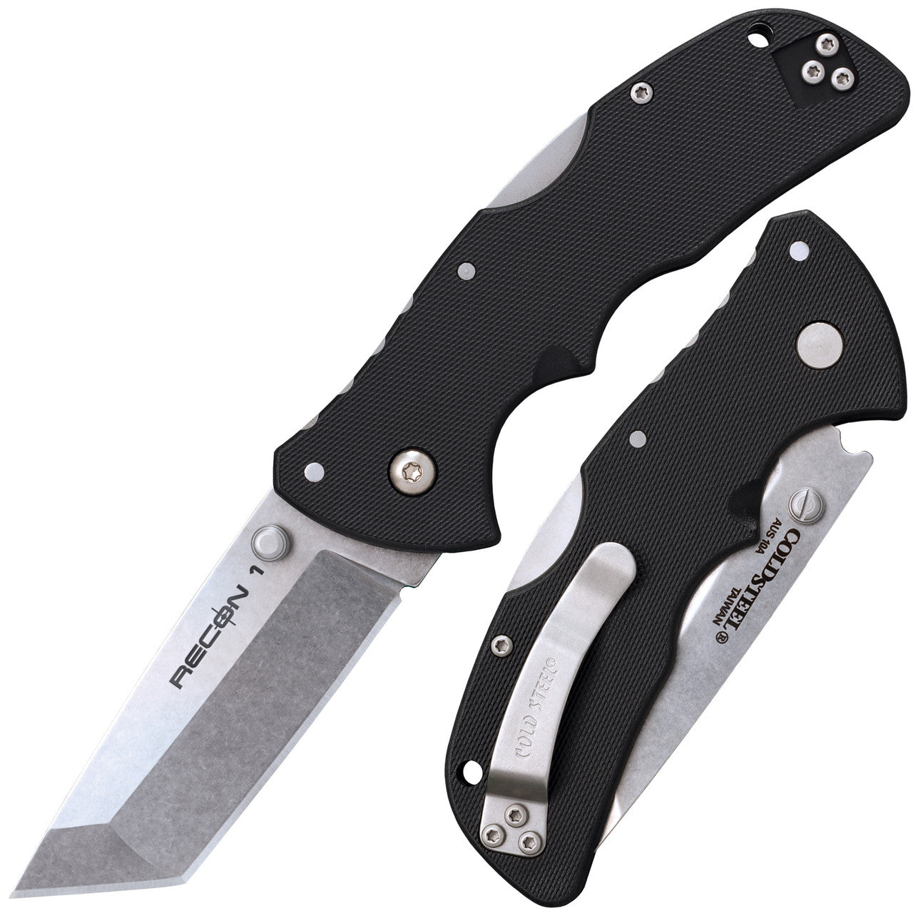Cold Steel Mini Recon 1 Tanto Folding Knife – 3" AUS-10A Stonewashed Tanto Blade, 4" GRN Handle | 27BAT