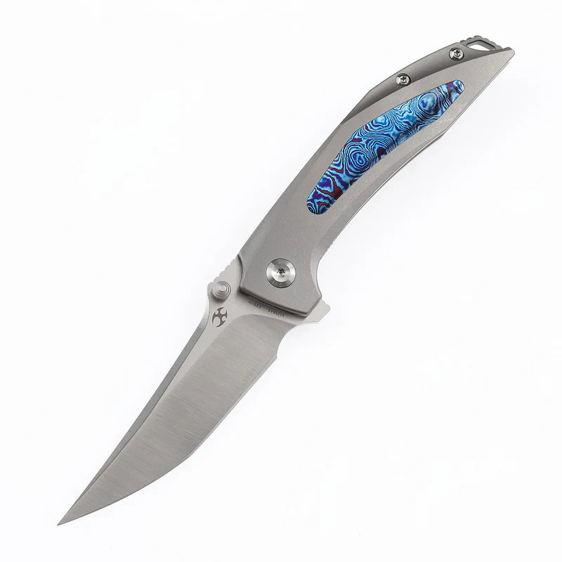 KANSEPT Baku Flipper Thumb Hole Knife Titanium with Timascus Inlay CPM-S35VN K1056A8
