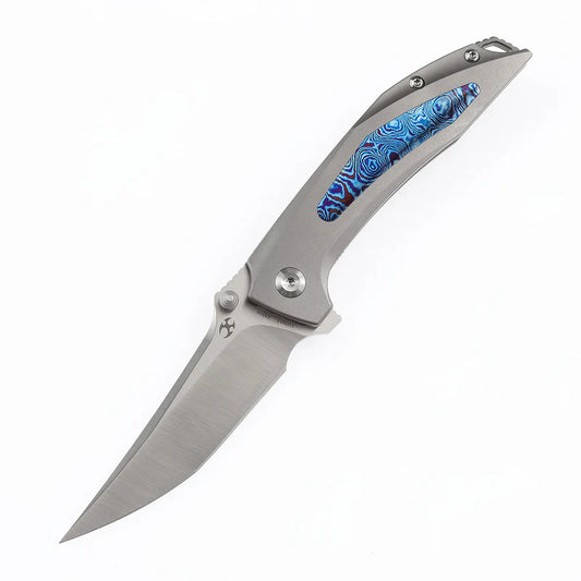 KANSEPT Baku Flipper Thumb Hole Knife Titanium with Timascus Inlay CPM-S35VN K1056A8
