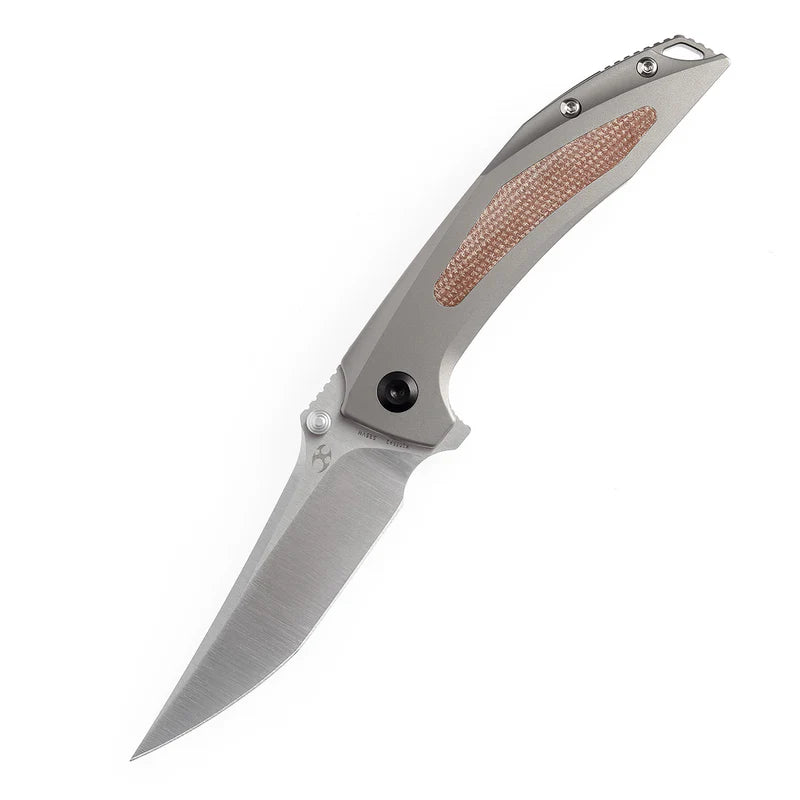 KANSEPT Baku Flipper Thumb Hole Knife Titanium with Brown Micarta Inlay,CPM-S35VN