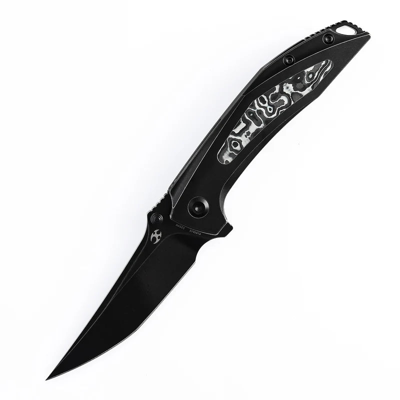 KANSEPT Baku Flipper Thumb Hole Folding Knife Titanium & Carbon Fiber Inlay (K1056A6)