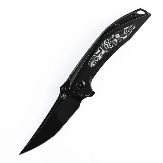 KANSEPT Baku Flipper Thumb Hole Folding Knife Titanium & Carbon Fiber Inlay (K1056A6)