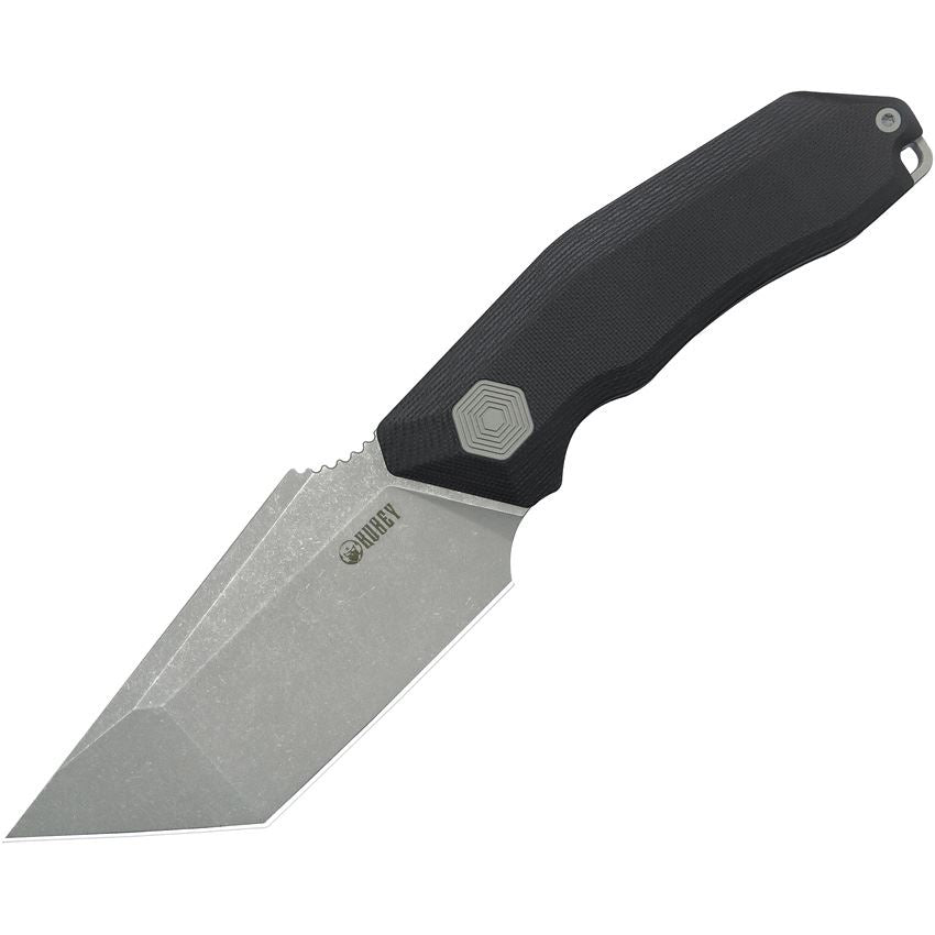 Kubey 382A Yokai Tanto 14C28N Stonewash Fixed Blade Knife Black G10