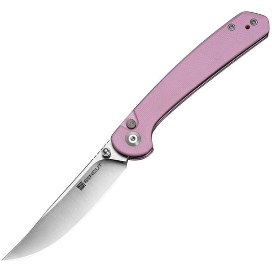 SenCut Skelfin Satin Clip Point Knife Pink G10 Handles 250073