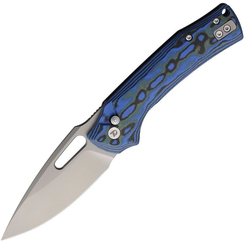 Dreamtech Button Linerlock D2 Blue Green Micarta Folding Knife DTK4542MBL