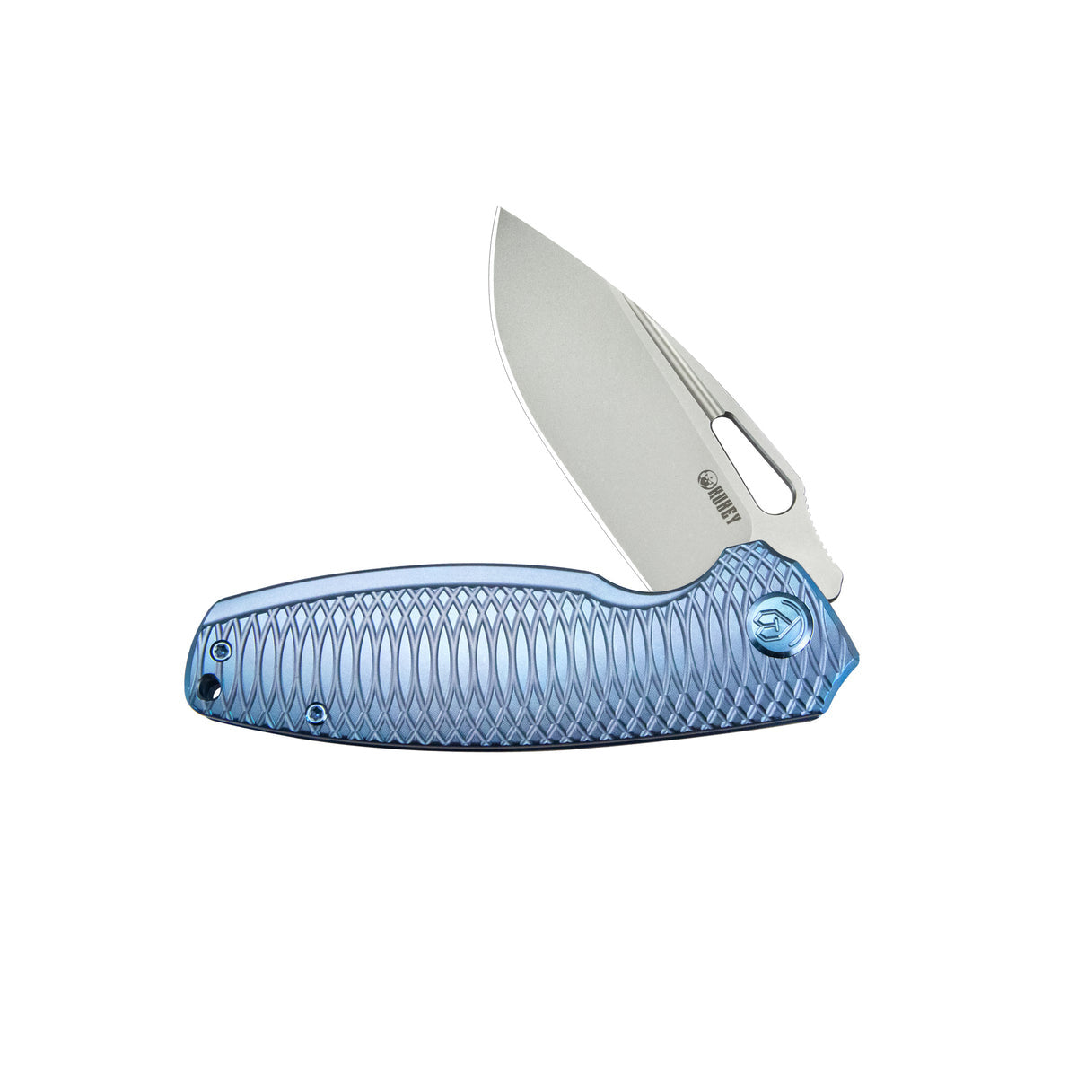Kubey Tityus Folding Knife – Blue Pattern Titanium Handle 14C28N EDC Knife KB360F