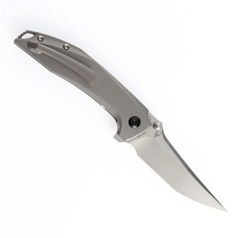 KANSEPT Baku Flipper Thumb Hole Knife Titanium with Brown Micarta Inlay,CPM-S35VN