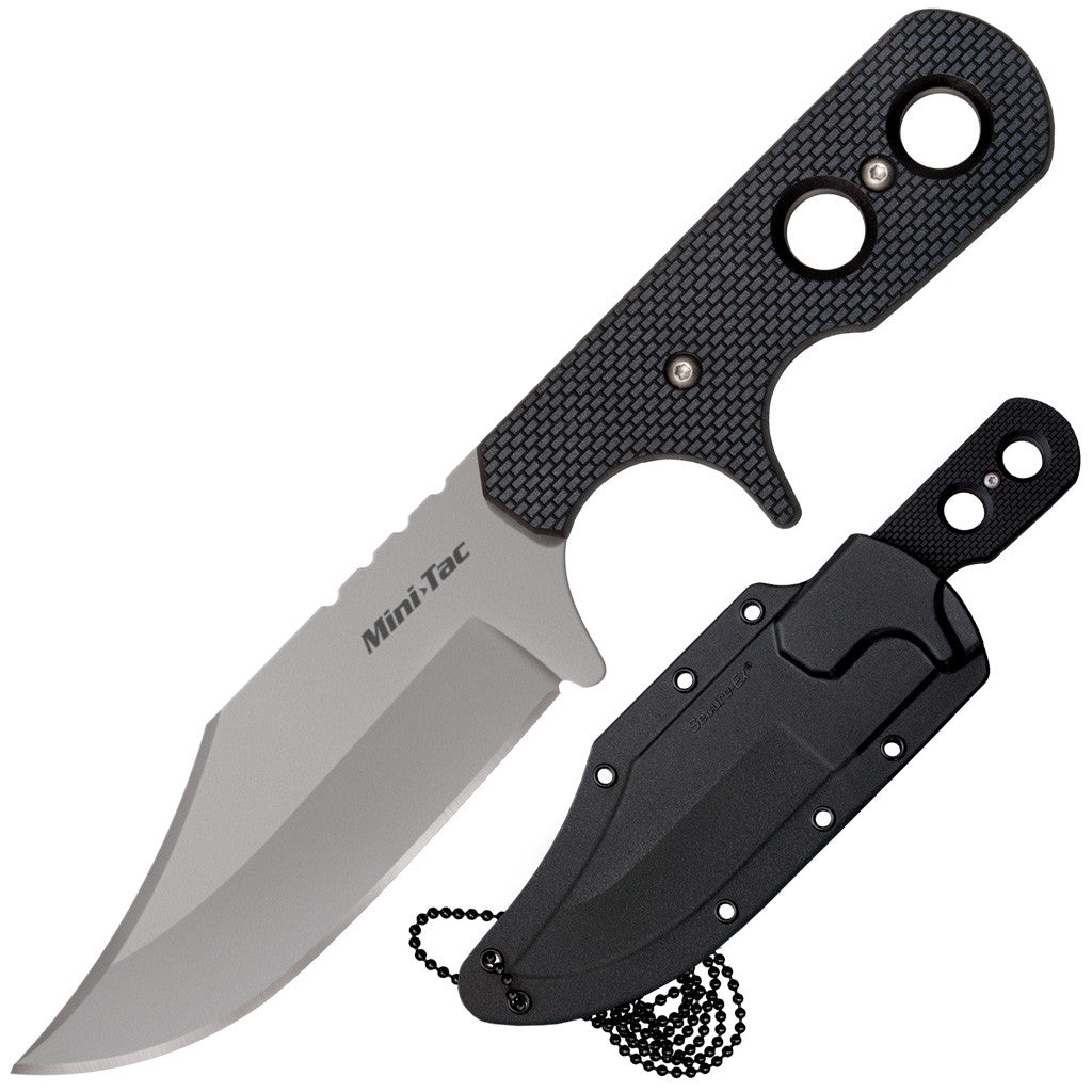 Cold Steel Mini Tac Bowie Fixed Blade Knife – 3-5/8" 8Cr14MoV Clip Point Blade, Griv-Ex™ Handle with Secure-Ex® Sheath | CS-49HCF