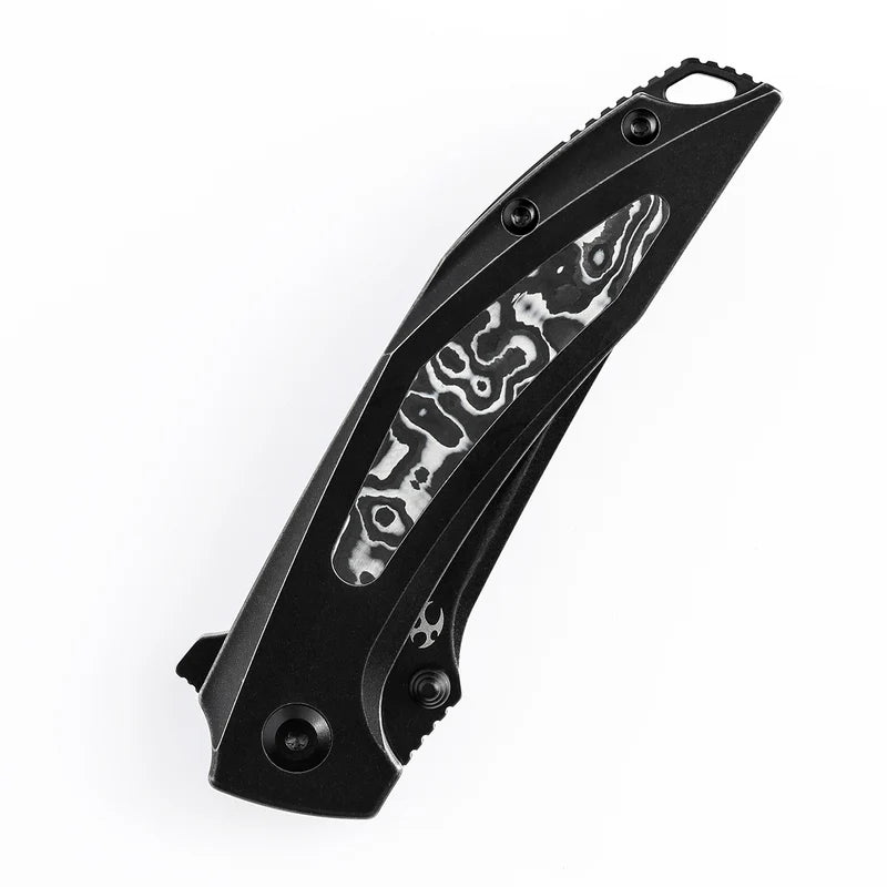 KANSEPT Baku Flipper Thumb Hole Folding Knife Titanium & Carbon Fiber Inlay (K1056A6)