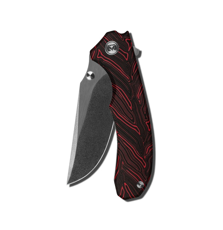 Miguron Centurion 3.5" 14C28N Stonewash & Satin Flipper Knife Red Damascus G10 MGR-812DRD