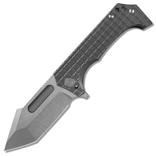Miguron Omega Folding Knife – 4.07" Elmax Hand Ground Rubbed Satin Tanto Blade, Dark Grey PVD Titanium Handle | MGR628LDG