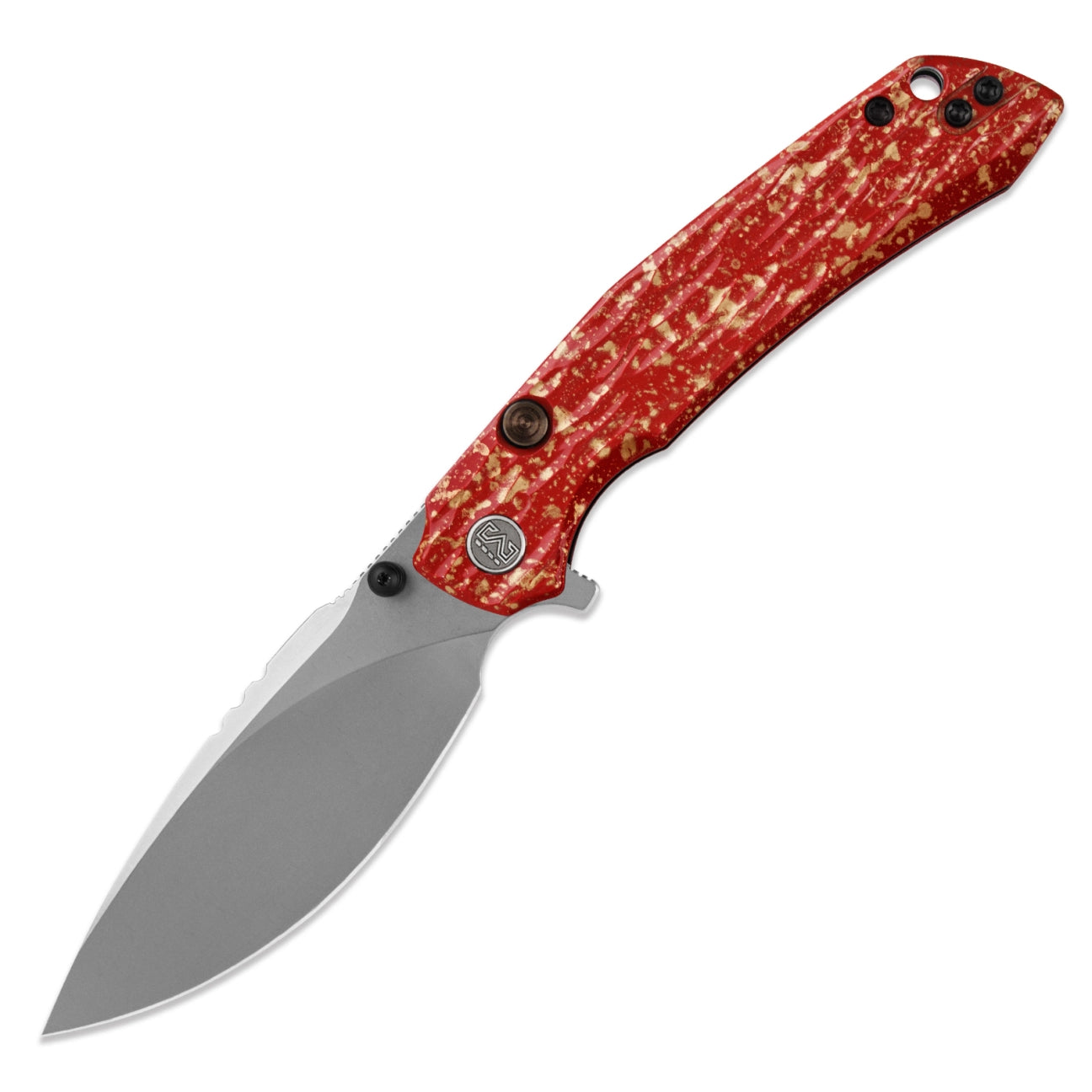 Miguron Celora Button Liner Lock Folding Knife MGR831RD 3.3" 19C27 Pearlescent Stonewash Drop Point Blade | Lacquer Craft Red Aluminum Handle | MGR831RD