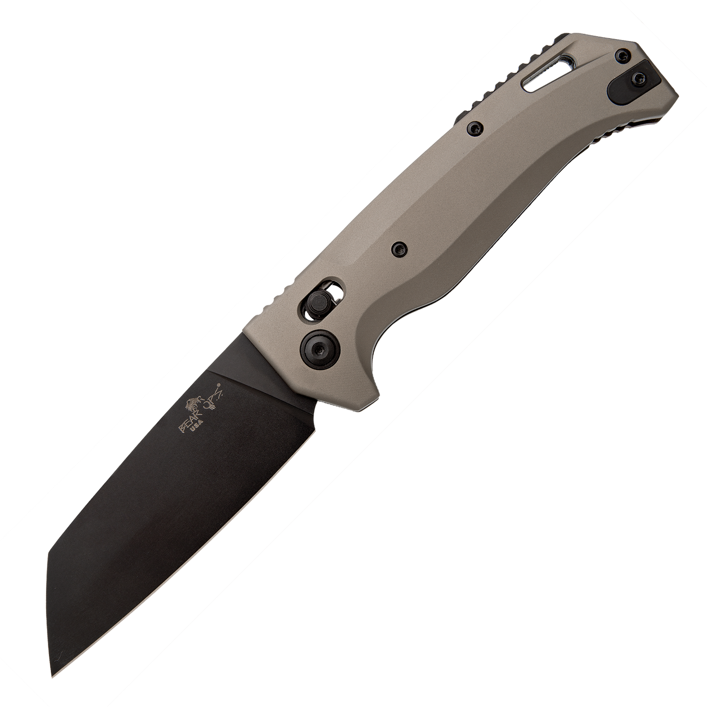 Bear & Son KATAKTώ™ III – Dark Earth & Black Aluminum Slide Lock Auto Wharncliffe AC-2200-ALDE-B