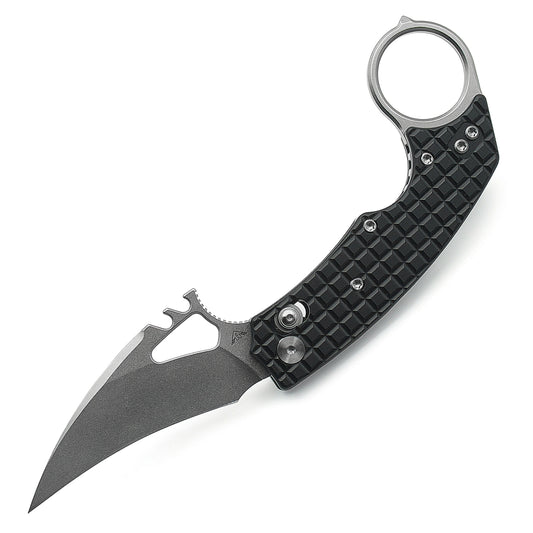 Ameight MK-2 Crossbar Lock Folding Knife – 2.99" Stonewashed 14C28N Blade, Black PVD Aluminum Handle | AME507WBK