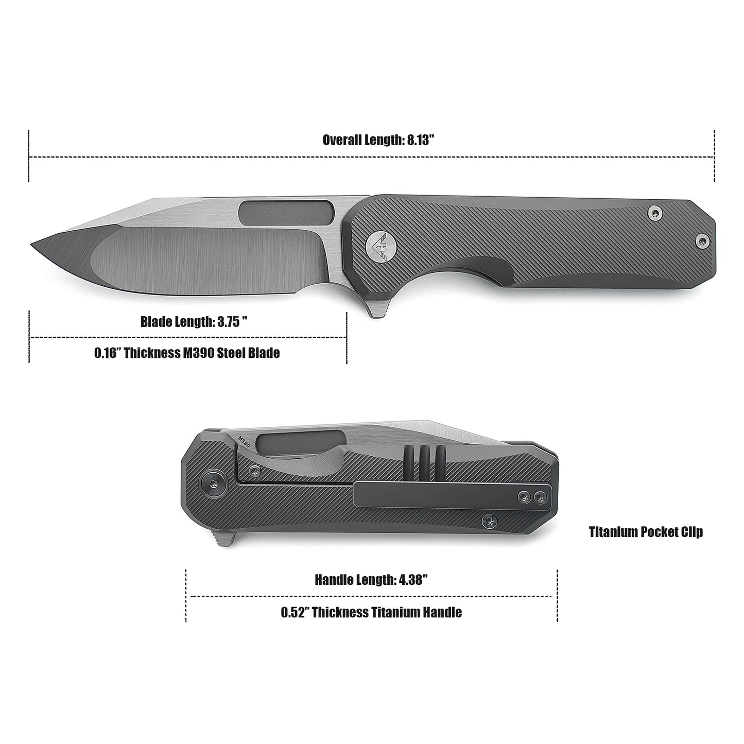 Miguron - Ameight Knives Preyert II  3.75" Hand Hollow Ground Rubbed Satin M390 Blade